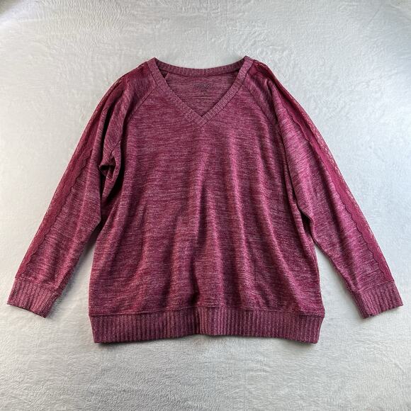 Torrid Plus 2 2X Sweatshirt Super Soft Plush V-Neck Lace Pieced Sleeve Raglan - Picture 3 of 11